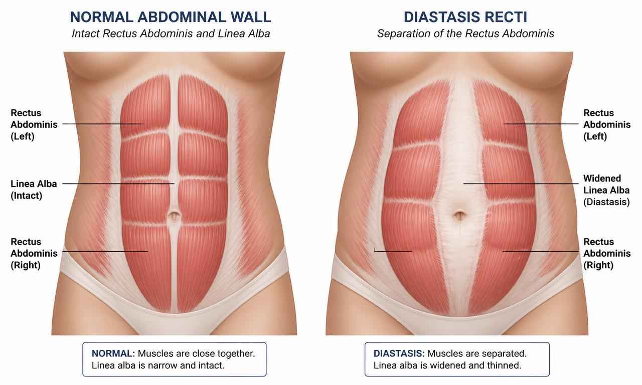 Two-finger self-check position for measuring diastasis recti gap width